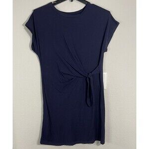 Womens Navy Short-Sleeve Ruched Side Tie Dress Size XL